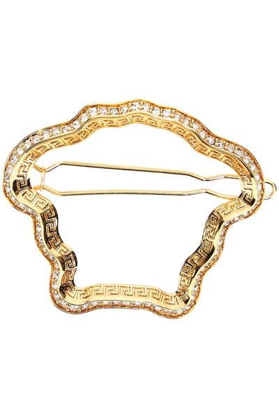 Versace Medusa Shape Embellished Brooch In Gold