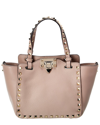 Valentino Garavani Mini Rockstud Grainy Calfskin Bag Woman Poudre Uni In Beige