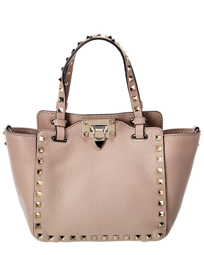 Valentino Garavani Mini Rockstud Grainy Calfskin Bag Woman Poudre Uni In Beige