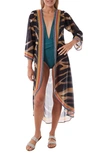 Ranee's Stripe Chiffon Cover-up Duster In Black