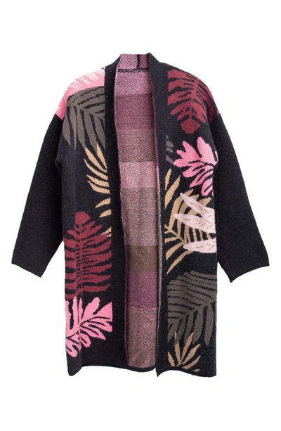 Saachi Floral Leaves Duster Jacket In Black