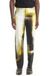 Alexander Mcqueen Silhouette-print Crepe Trousers In Black/ Yellow/ Ivory