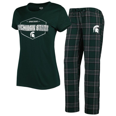 Concepts Sport Green/black Michigan State Spartans Badge T-shirt & Flannel Pants Sleep Set