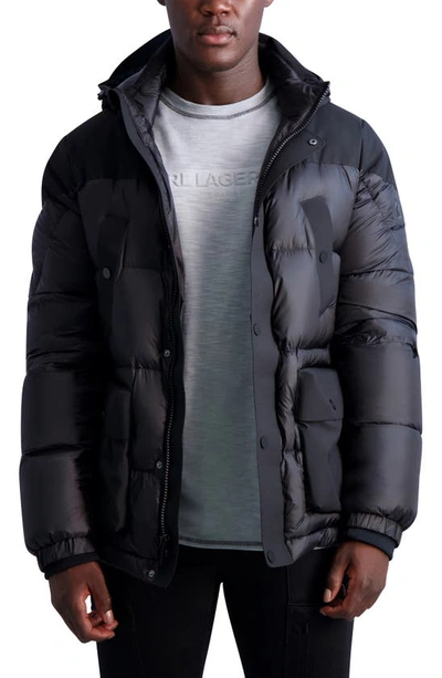 Karl Lagerfeld Tonal Colorblocked Puffer Jacket In Black