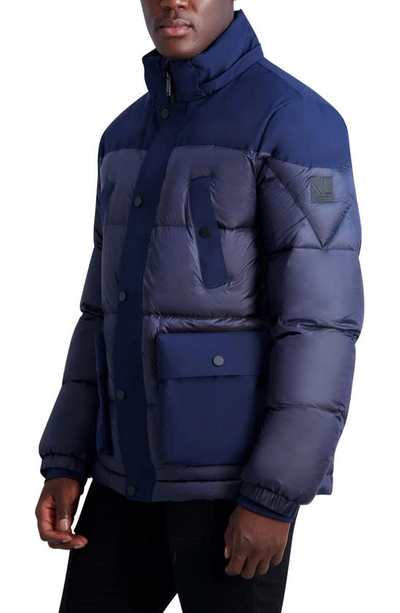 Karl Lagerfeld Quilted Coat In Navy