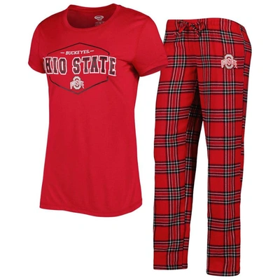 Concepts Sport Scarlet/black Ohio State Buckeyes Badge T-shirt & Flannel Pants Sleep Set