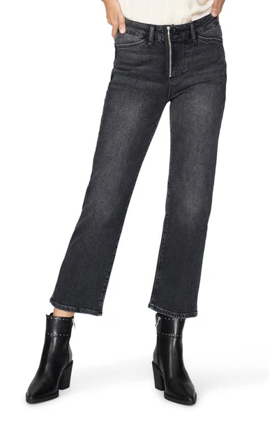 Paige Noella Exposed Zip Crop Relaxed Straight Leg Jeans In Black Shore Distressed