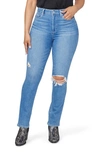 PAIGE FLAUNT ACCENT CURVY RIPPED HIGH WAIST STRAIGHT LEG JEANS