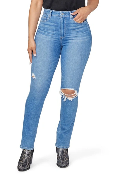 Paige Flaunt Accent Curvy Ripped High Waist Straight Leg Jeans In Nocolor