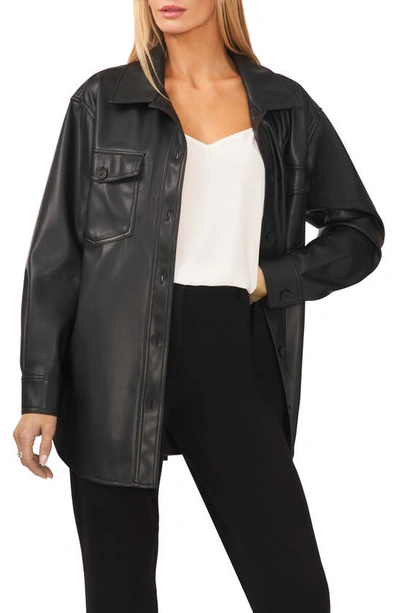 Halogen Faux Leather Shirt Jacket In Rich Black