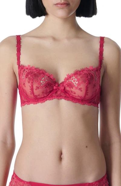 Simone Perele Reve Scalloped Lace Demi Bra In Ruby