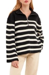 English Factory Stripe Half-zip Sweater In Black/ White