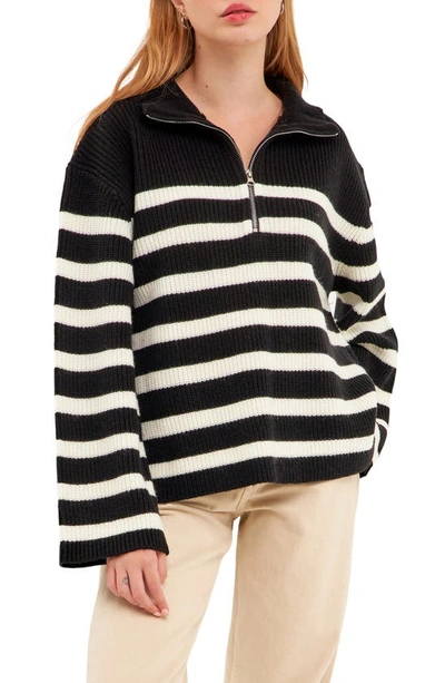 English Factory Stripe Half-zip Jumper In Black/ White