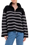 English Factory Striped Knitted Half Zip Up Sweater In Black/ Grey Stripe