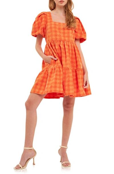 English Factory Tweed Babydoll Minidress In Orange