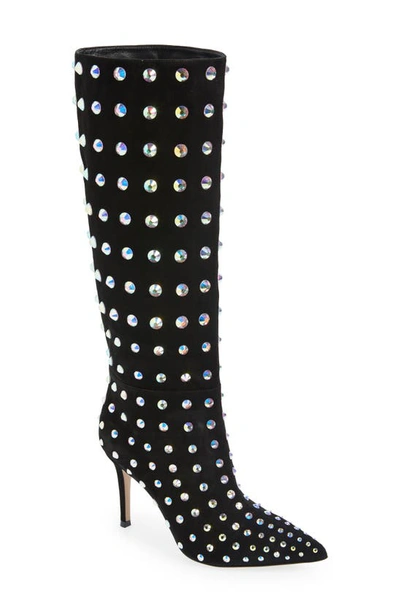 Gianvito Rossi Spectra Suede Embellished Knee-high Boots In Black