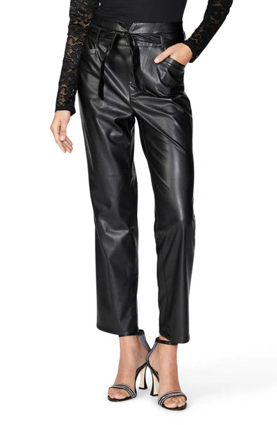 Paige Kina Tie Waist Ankle Straight Leg Faux Leather Pants In Black