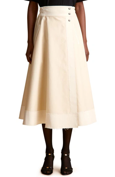 Khaite Olga Raw Edge Cotton Midi Skirt In White