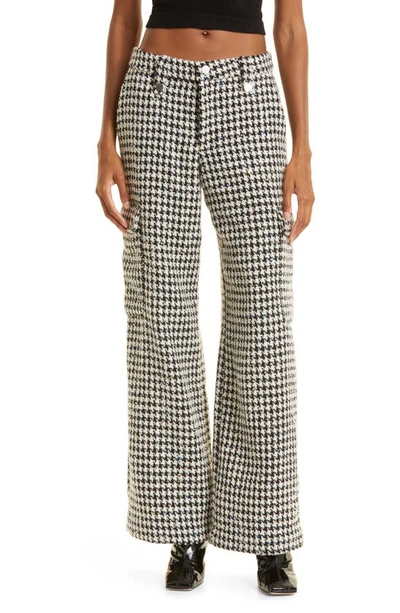 Rotate Birger Christensen Sequin-embellished Houndstooth Tweed Wide-leg Pants In Black