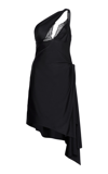 Coperni Asymmetric Lace-trimmed Satin-jersey Mini Dress In Black