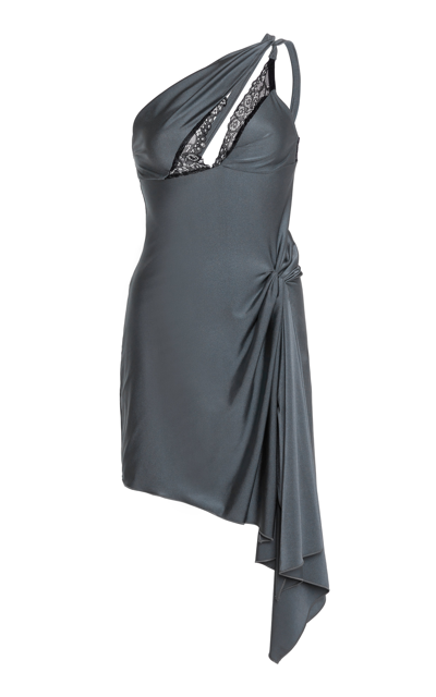 Coperni Asymmetric Satin Mini Dress In Grey