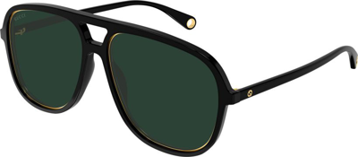 Gucci Green Aviator Ladies Sunglasses Gg1077s 002 57 In Black / Green