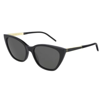 Saint Laurent Grey Cat Eye Ladies Sunglasses Sl M69 004 56 In Black / Gold / Grey