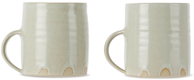 Lily Pearmain Beige Finger Print Mug Set In Lichen Glaze
