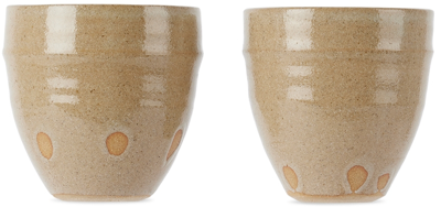 Lily Pearmain Beige Finger Print Cup Set In Lichen Glaze