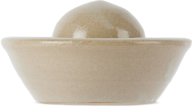 Lily Pearmain Beige Ceramic Pestle & Mortar Set In Lichen Glaze