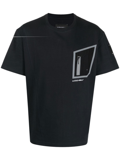 A-cold-wall* Asymmetric-pocket Logo-print T-shirt In Schwarz