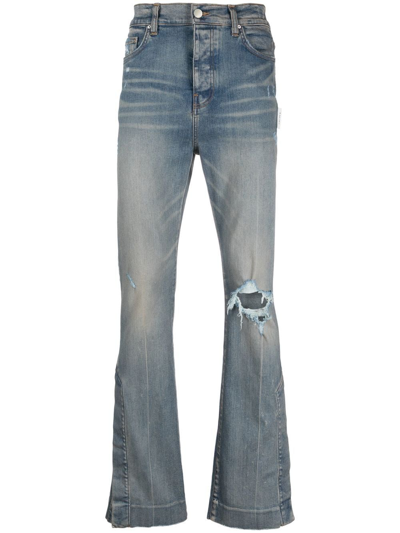 Amiri Ripped-detail Bootcut Jeans In Blau