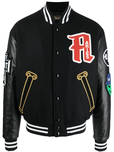 Aries Logo-appliqué Wool Varsity Jacket In Black