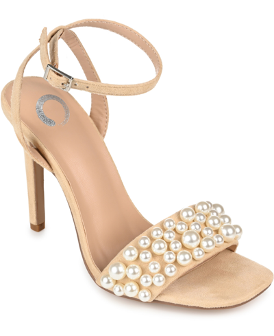 Journee Collection Women's Romey Pearl Embellished Stilleto Dress Sandals In Brown