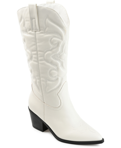 Journee Collection Women's Chantry Mid Shaft Western Boots In White