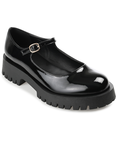 Journee Collection Women's Kamie Lug Sole Mary Jane Flats In Patent,black