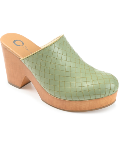 Journee Collection Women's Kelsy Woven Heeled Platform Clogs In Olive