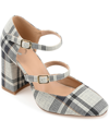Journee Collection Womens Isadorah Mary Jane Mid Block Heel Square Toe Pumps In Plaid/black