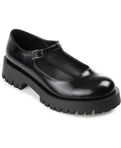 Journee Collection Women's Kamie Wide Width Mary Jane Round Toe Buckle Flats In Black