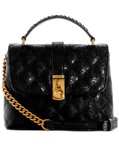 Guess Gaia Quilted Top Handle Flap Mini Crossbody In Black