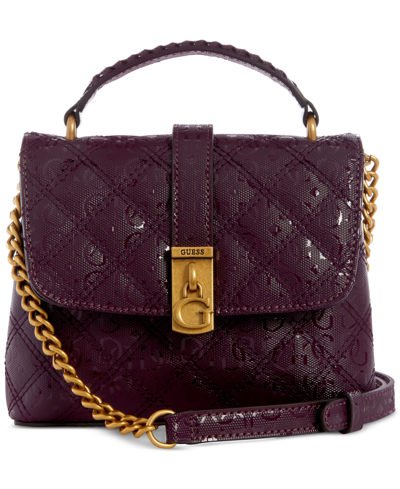 Guess Gaia Quilted Top Handle Flap Mini Crossbody In Plum