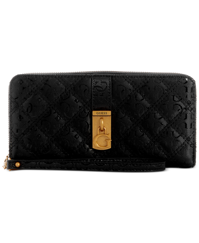Guess Gaia Quilted Zip Around Wallet In Black