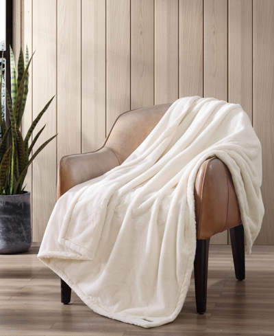 Eddie Bauer Solid Natural Faux Fur Reversible Throw, 60" X 50" In Ivory White