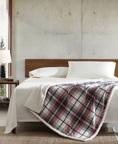 Eddie Bauer Plaid Cotton Yarn Dye Flannel Faux Shearling Reverse Throw, 60" X 50" In Montlake Plaid