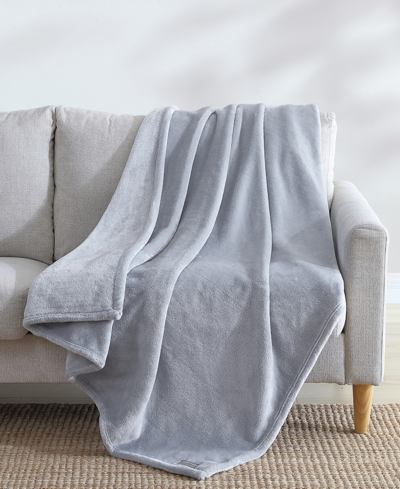 Eddie Bauer Solid Ultra Lux Plush Reversible Throw, 60" X 50" In Silver-tone Blue