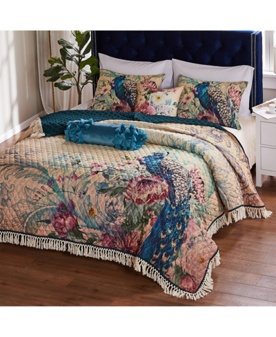 Greenland Home Fashions Eden Peacock 3-pc. Quilt Set, Full/queen In Ecru