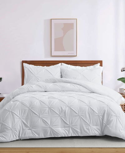 Unikome 3 Piece Pinch Pleated Down Alternative Comforter Set, King In White
