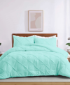 Unikome 3 Piece Pinch Pleated Down Alternative Comforter Set, Full/queen In Blue