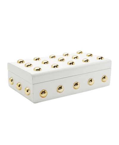 Classic Touch Decorative Box With Shiny Ball Design, 10" X 5.5" In White