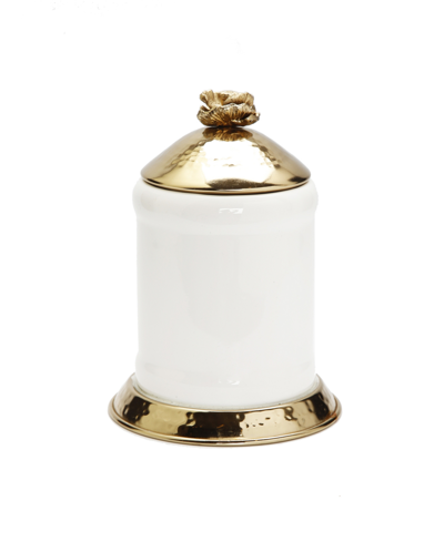 Classic Touch Glass Canister Hammered Lid And Base Flower Knob Set, 2 Piece In White And Gold-tone